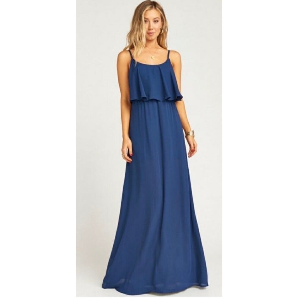 Show Me Your Mumu Sz XXL Caitlin Ruffle Maxi Dress Rich Navy Crisp Bridesmaid